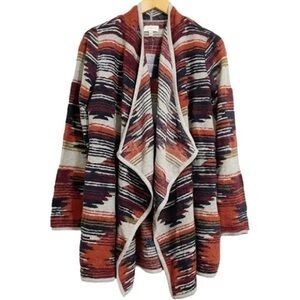 Lucky Brand Women's Aztec Print Drape Cardigan Sweater Size S Red